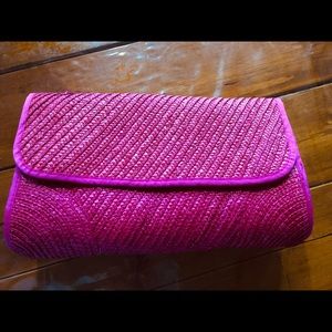 Hot Pink Straw Shoulder Strap/Clutch Bag